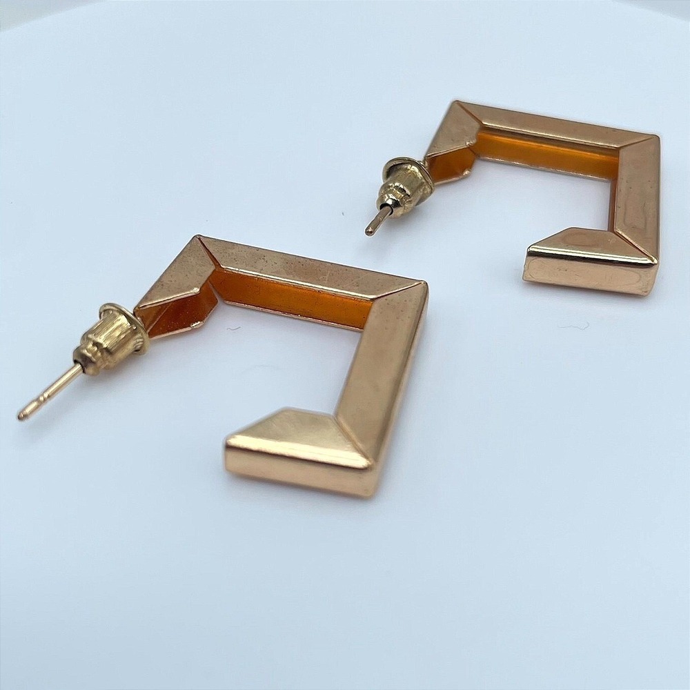 Contemporary Gold-Tone Boho Classic Fashion Geometric Square Hoop Stud Earrings